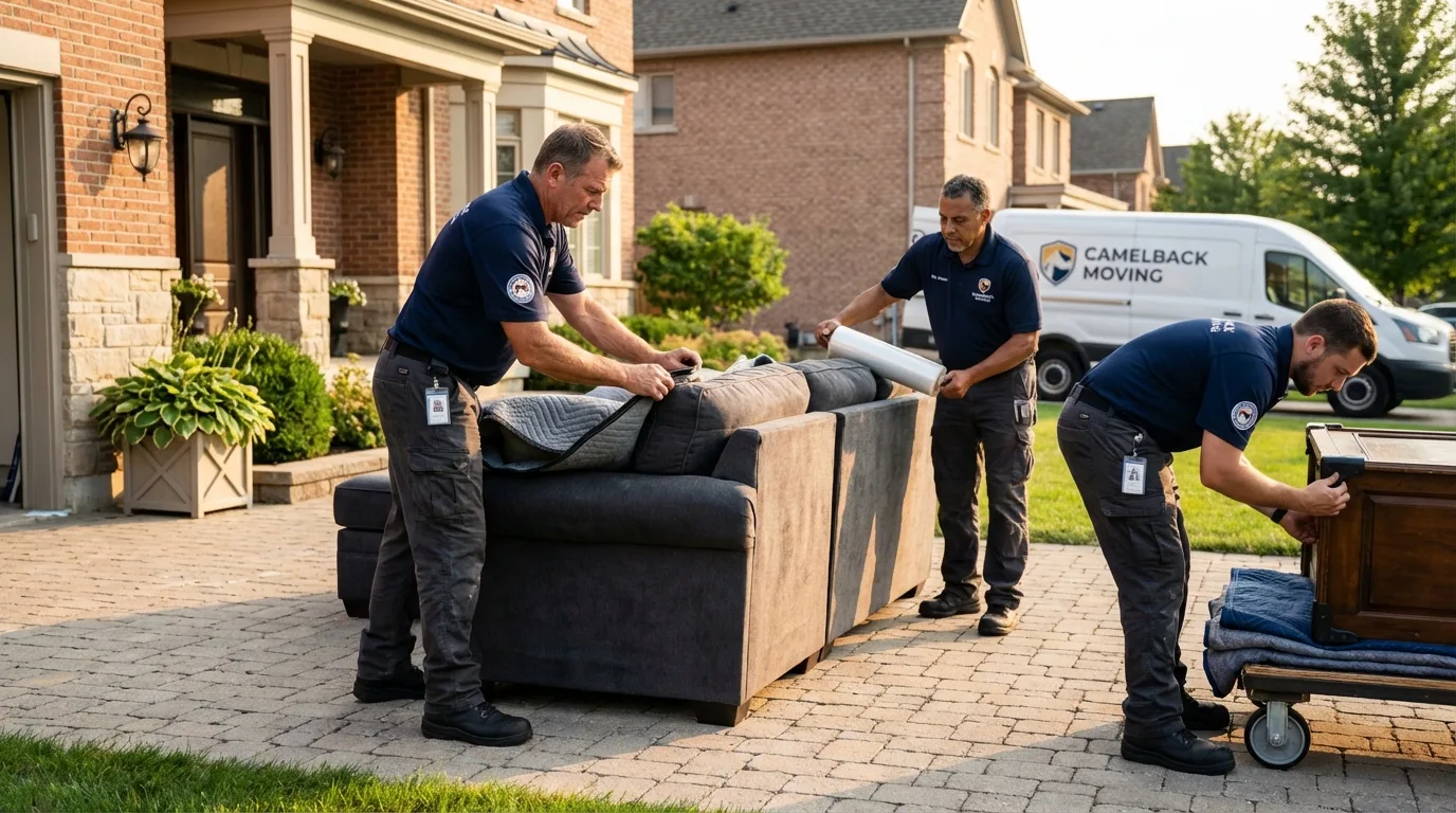 Large estate moving crew wrapping furniture in Lannon, WI